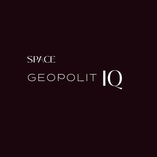 Dark background with white text reading "SPACE GEOPOLIT IQ" in a stylized font.