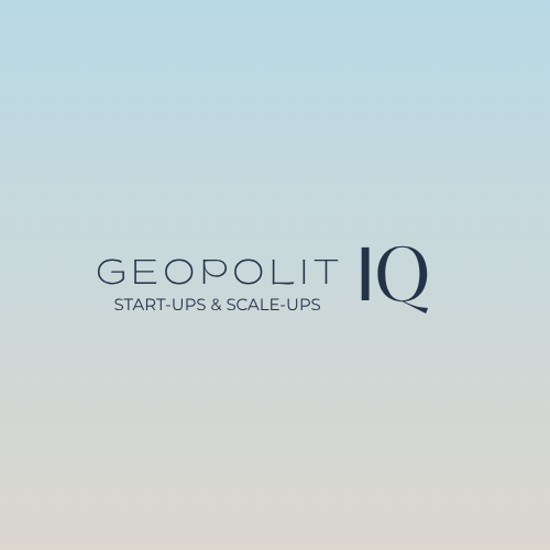 Logo for GeopolIT IQ Start-ups & Scale-ups on a light gradient background.