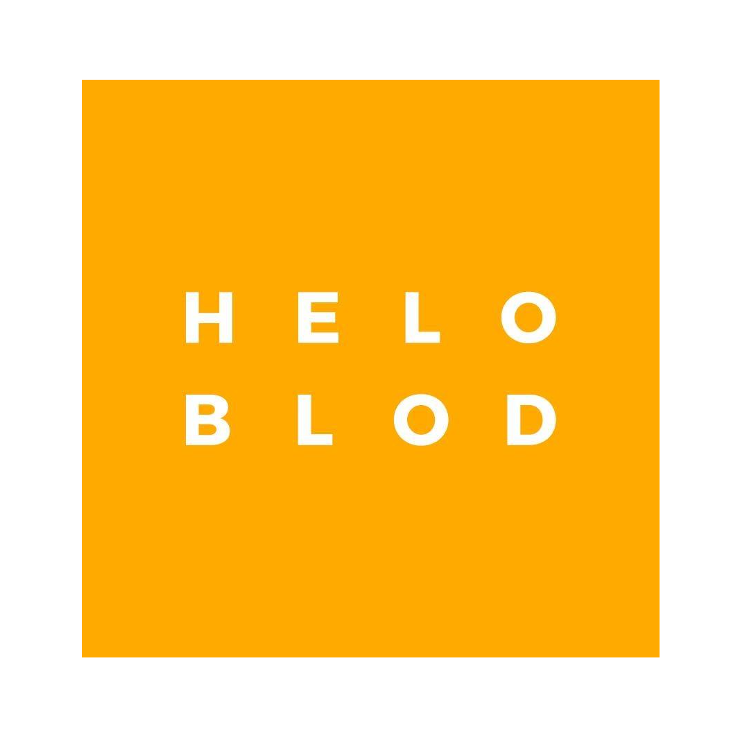 Yellow and white logo for the Helo Blod translation scheme.