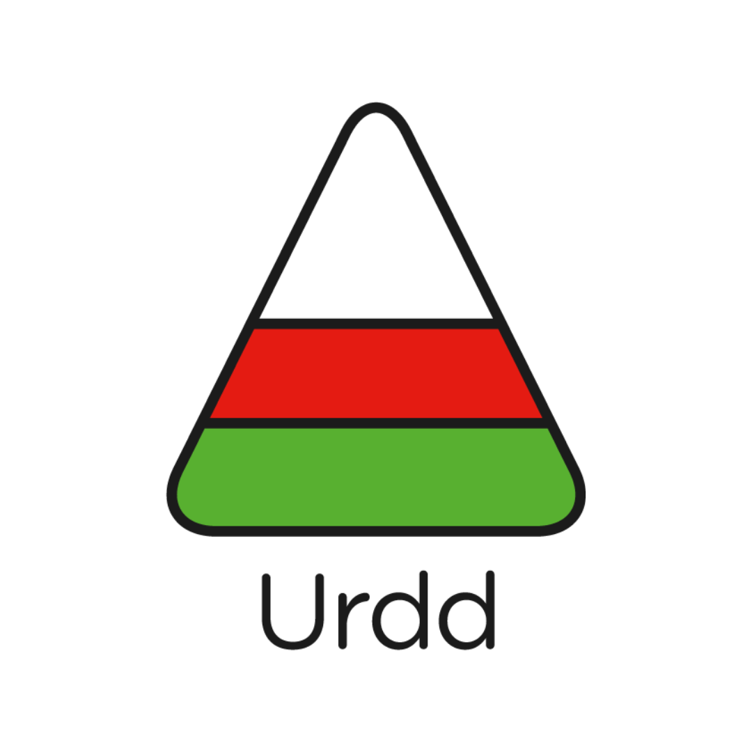 Green-red-white logo of Urdd Gobaith Cymru with the word "Urdd" written under it.