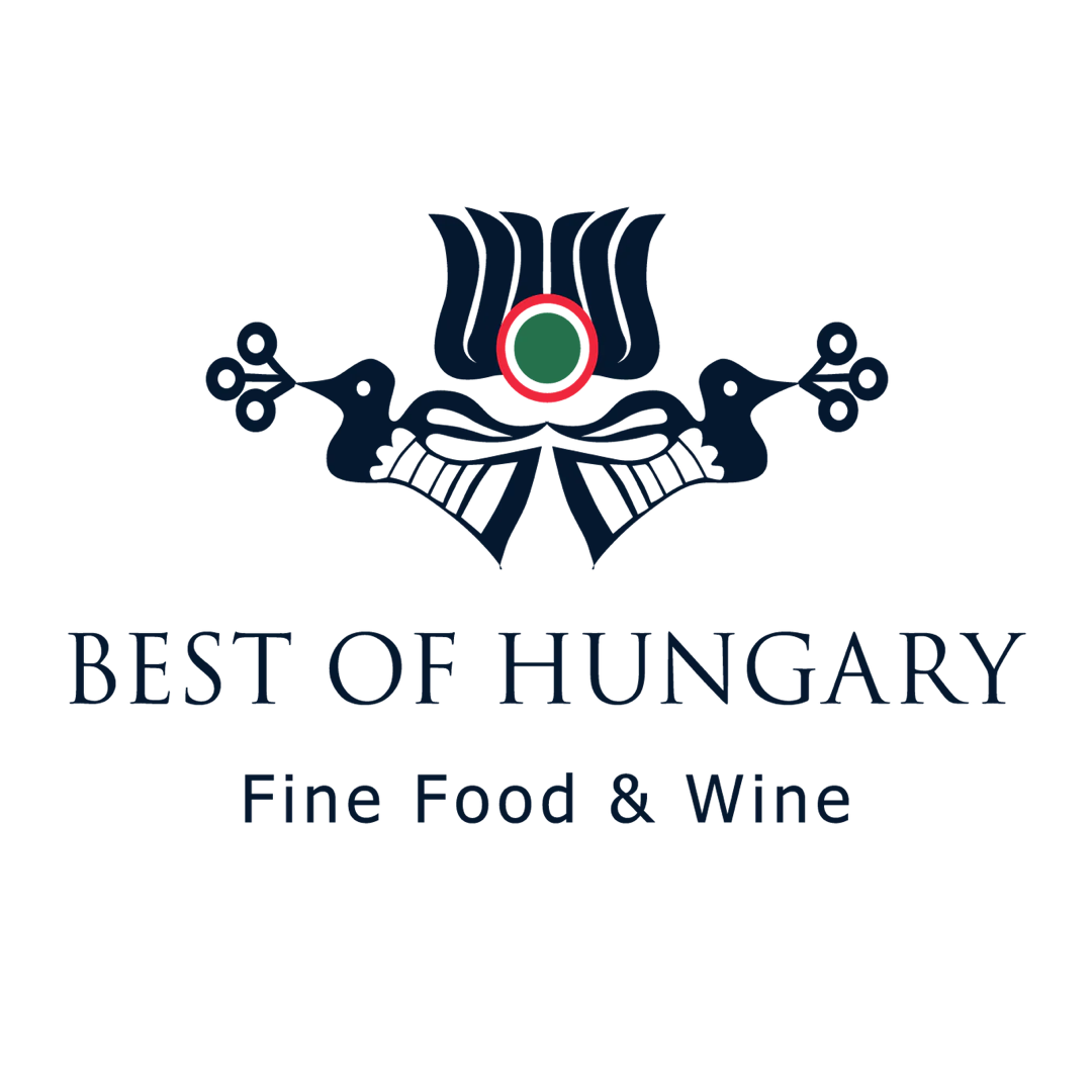 Logo for Best of Hungary featuring a stylised bird, grapes, and a green circle, with the text 'Best of Hungary' and 'Fine Food & Wine'.