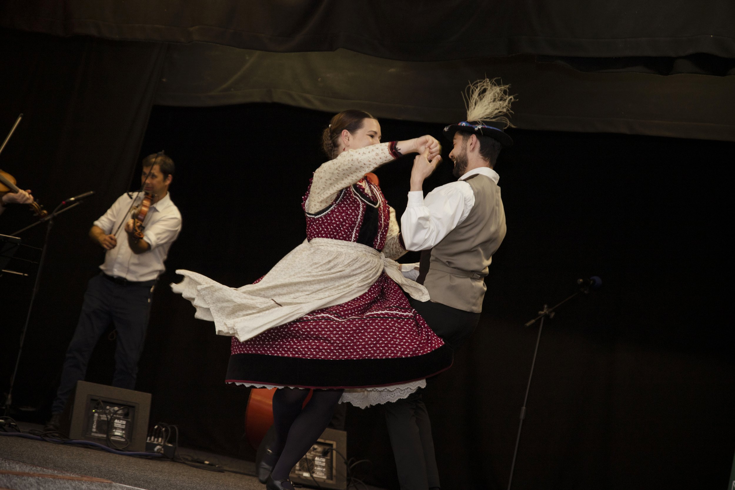 Hungarian folk dancers on stage at Welsh-Hungarian Day 2025 in Cardiff