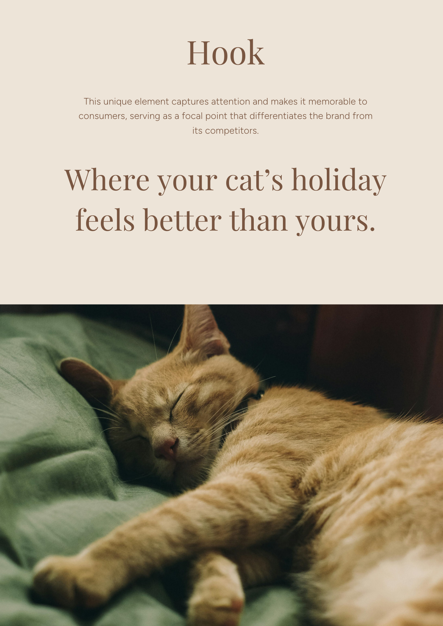 A sleeping orange tabby cat lying on a green blanket.