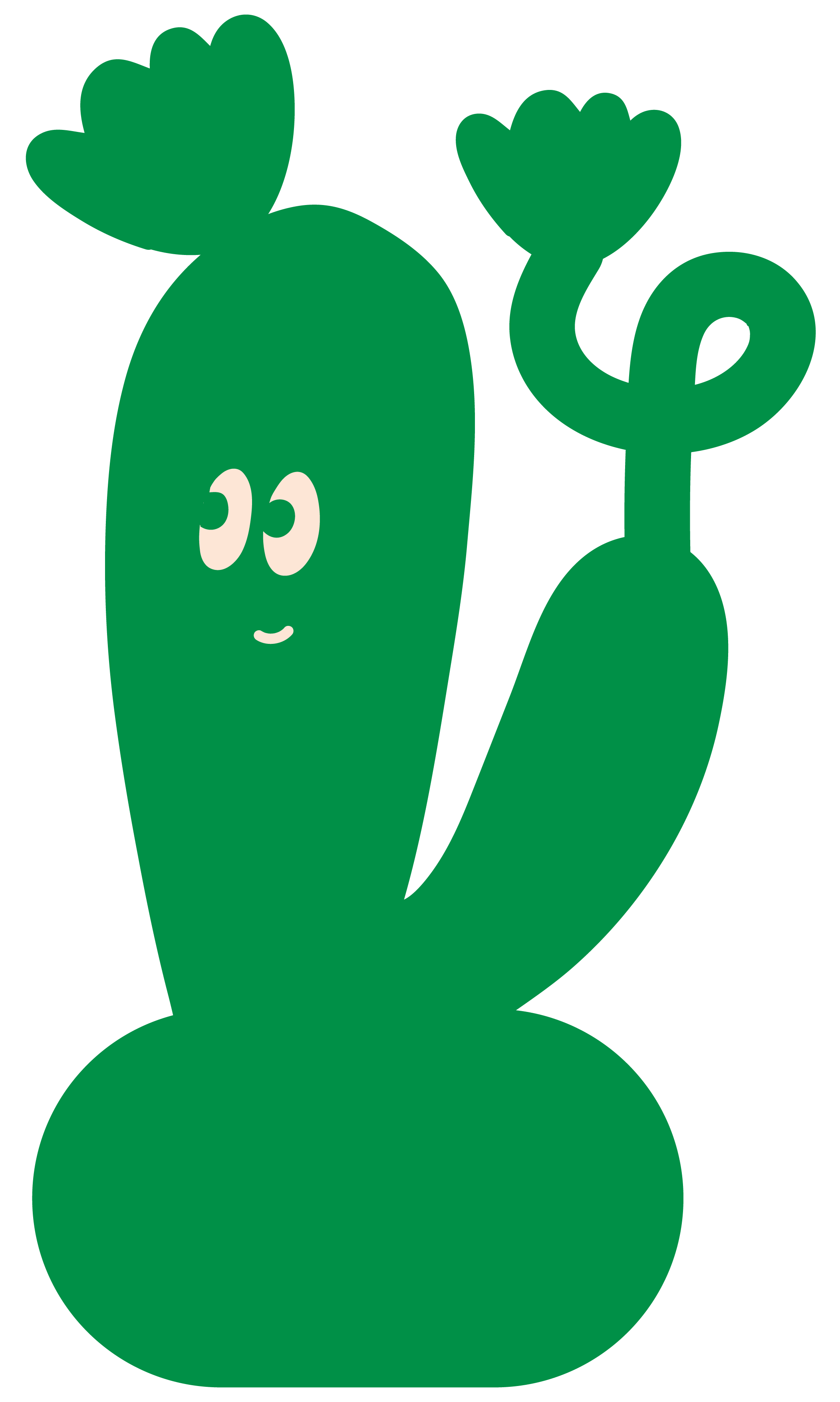 Cute animated cactus with a smiling face and two arms, one of which is raised.