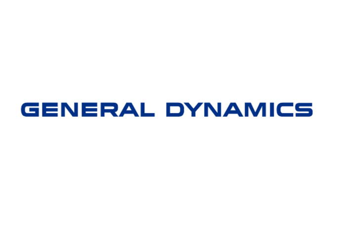 The logo of General Dynamics, featuring a globe with a grid pattern and the company name in blue text.