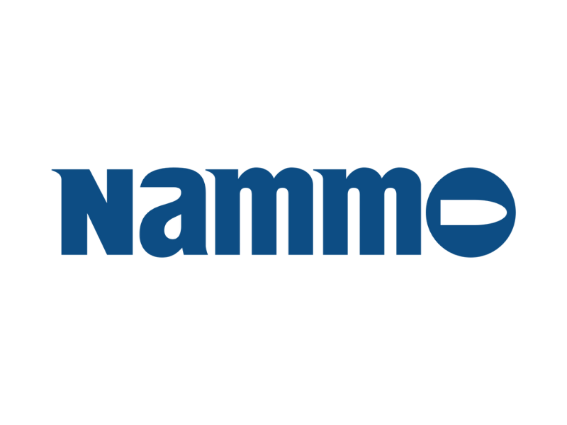 Logo of the Namm trade show with blue text on a white background.