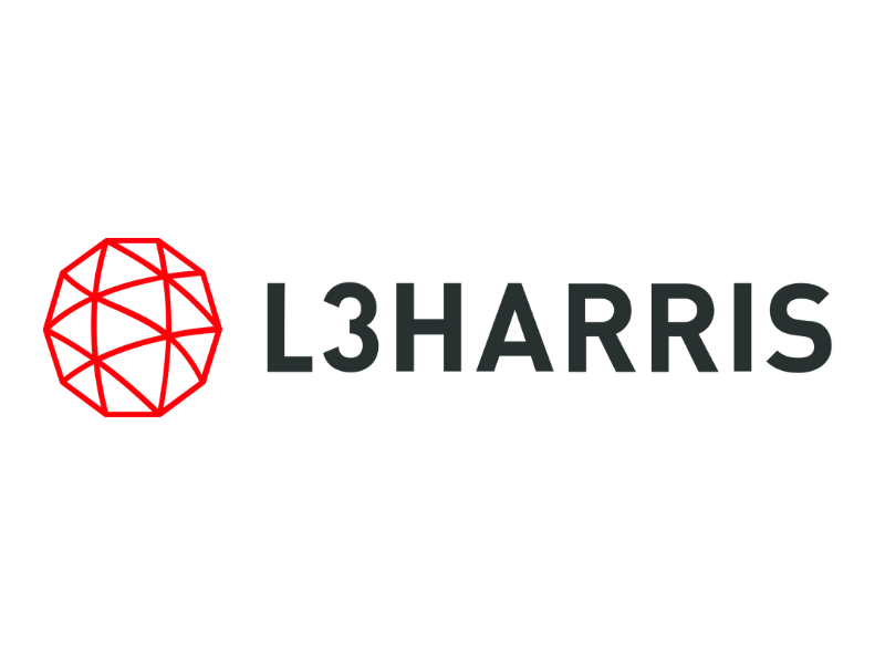 Logo with a red geometric sphere and the text 'L3HARRIS' in black.