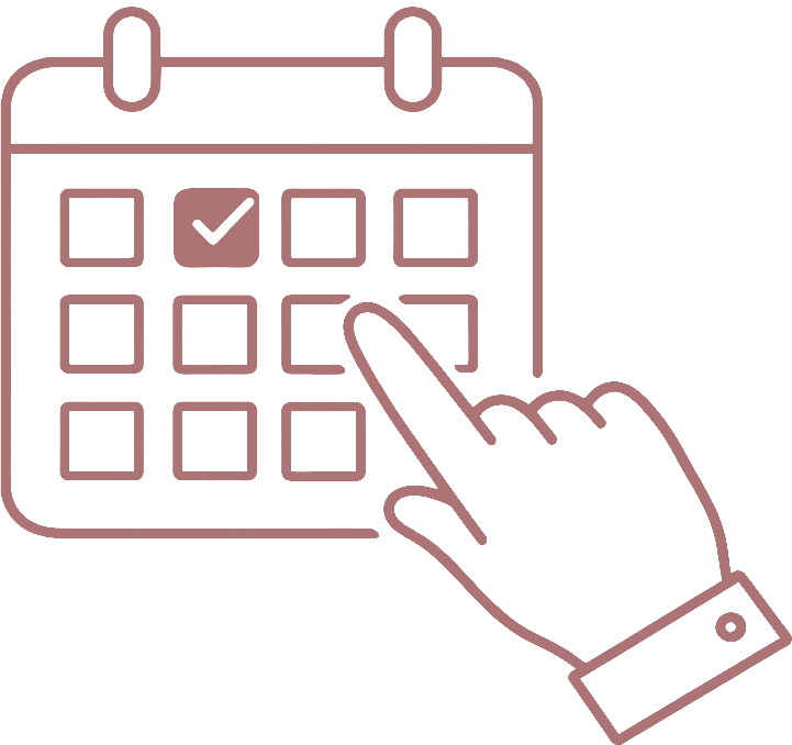 A hand pointing to a calendar with a checked box on a date.