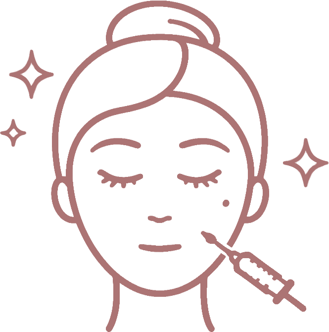 Illustration of a woman applying a facial treatment with a syringe, surrounded by sparkles.