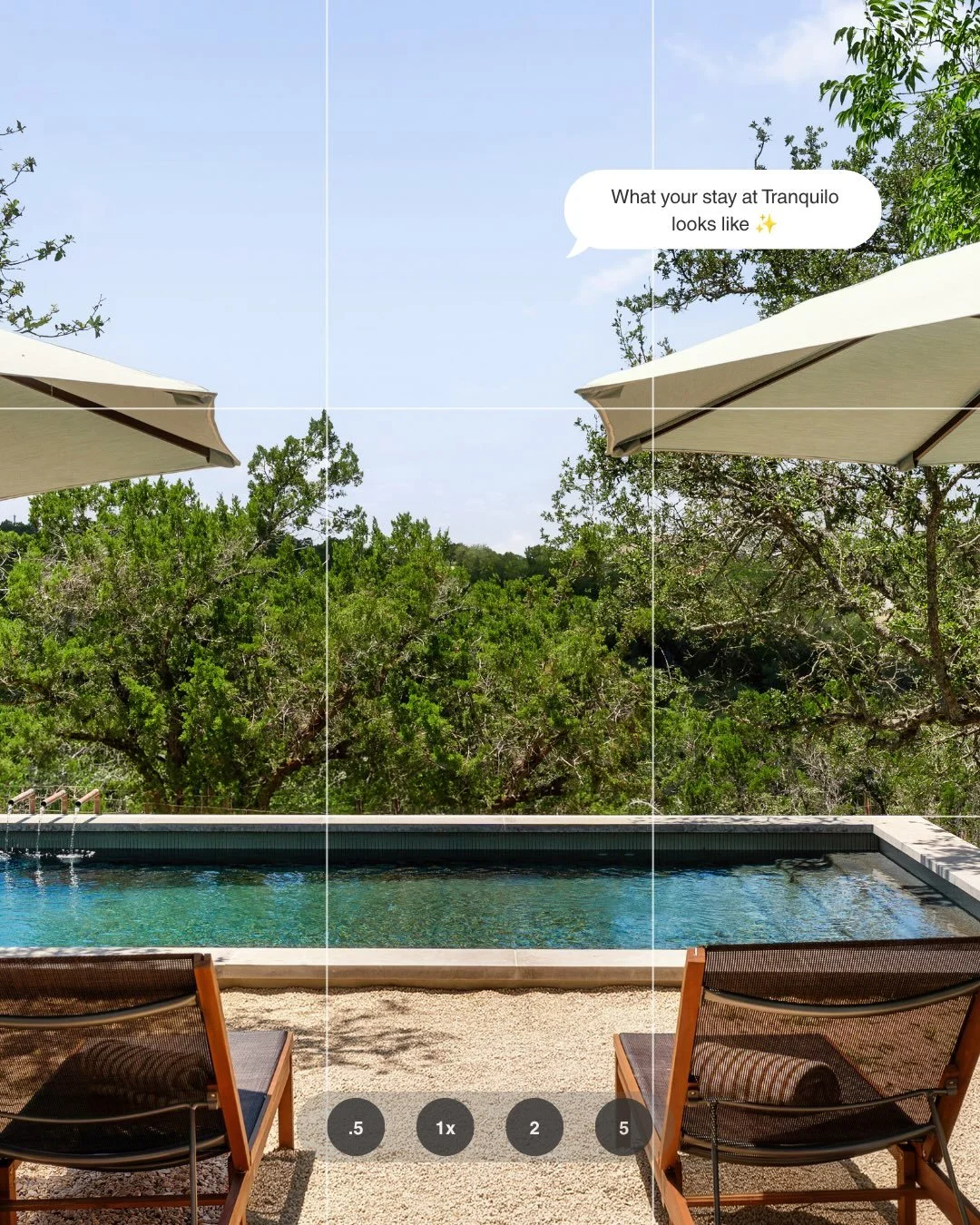 Ready to book 👆🏻

At Tranquilo, every detail is designed to help you relax&mdash;from the heated saltwater pool and glass-front sauna to the wood-fired hot tub, private sound bath, and peaceful Texas Hill Country views.

Whether you&rsquo;re planni