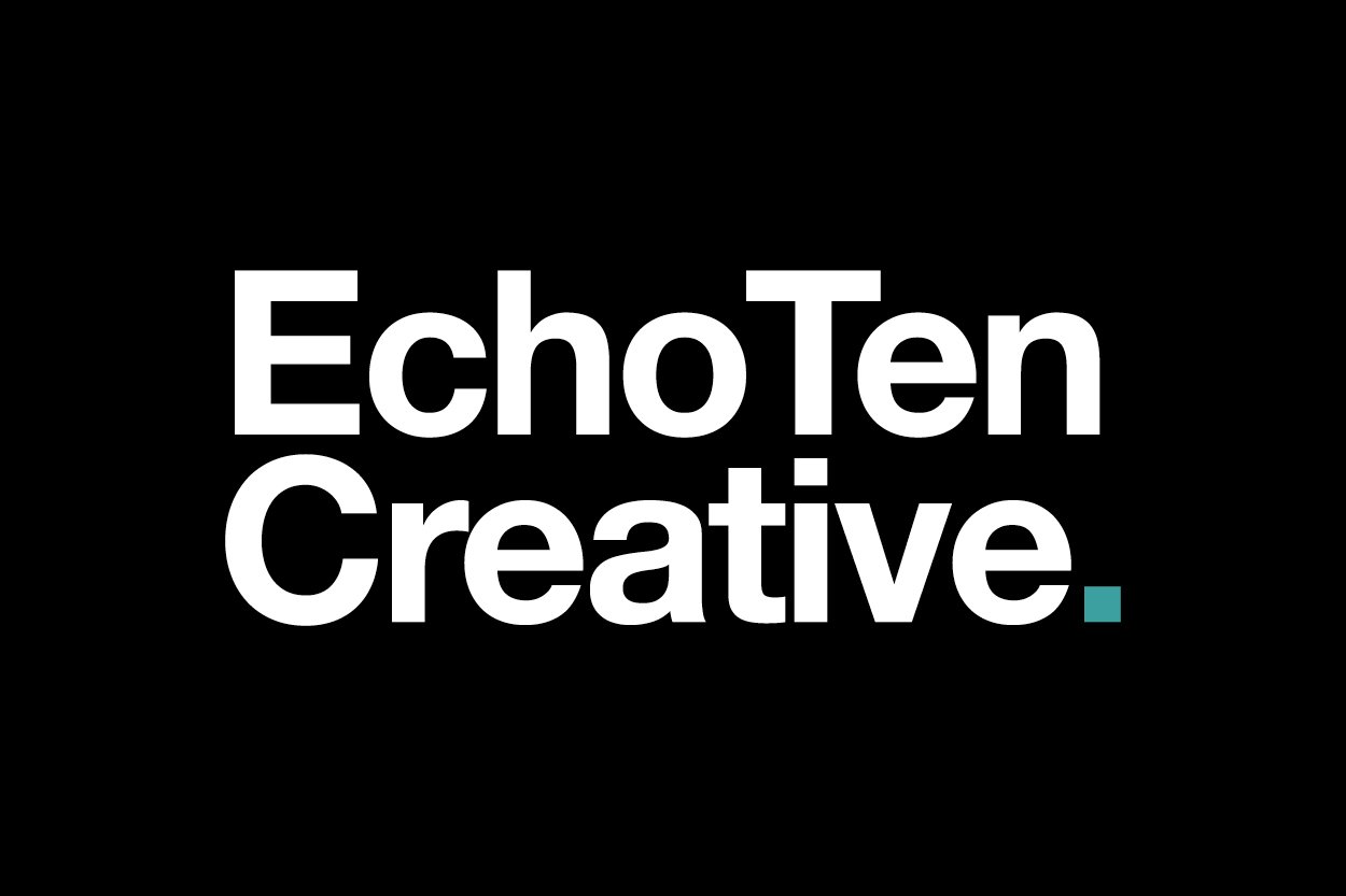Black background with white text saying 'EchoTen Creative' and a small teal square.