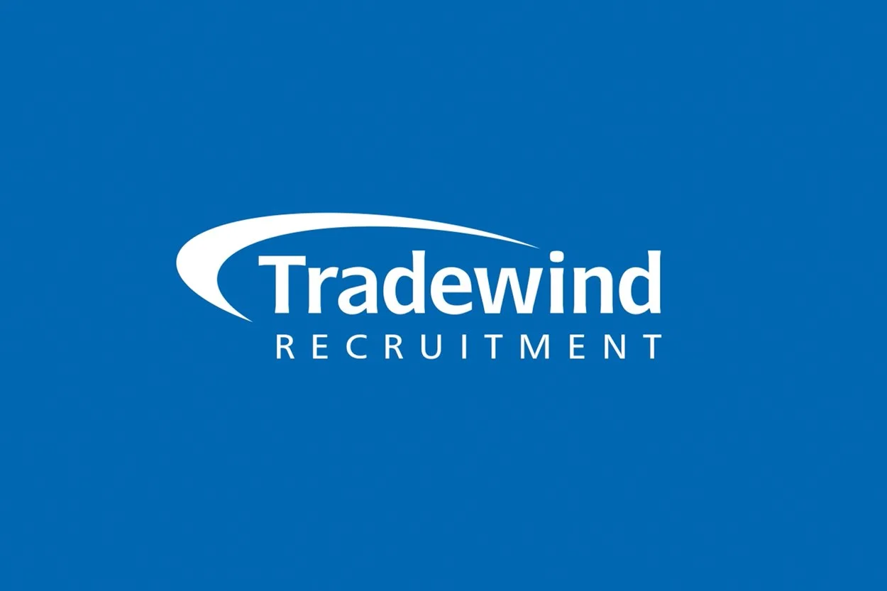 Blue background with the white logo and text for Tradewind Recruitment.