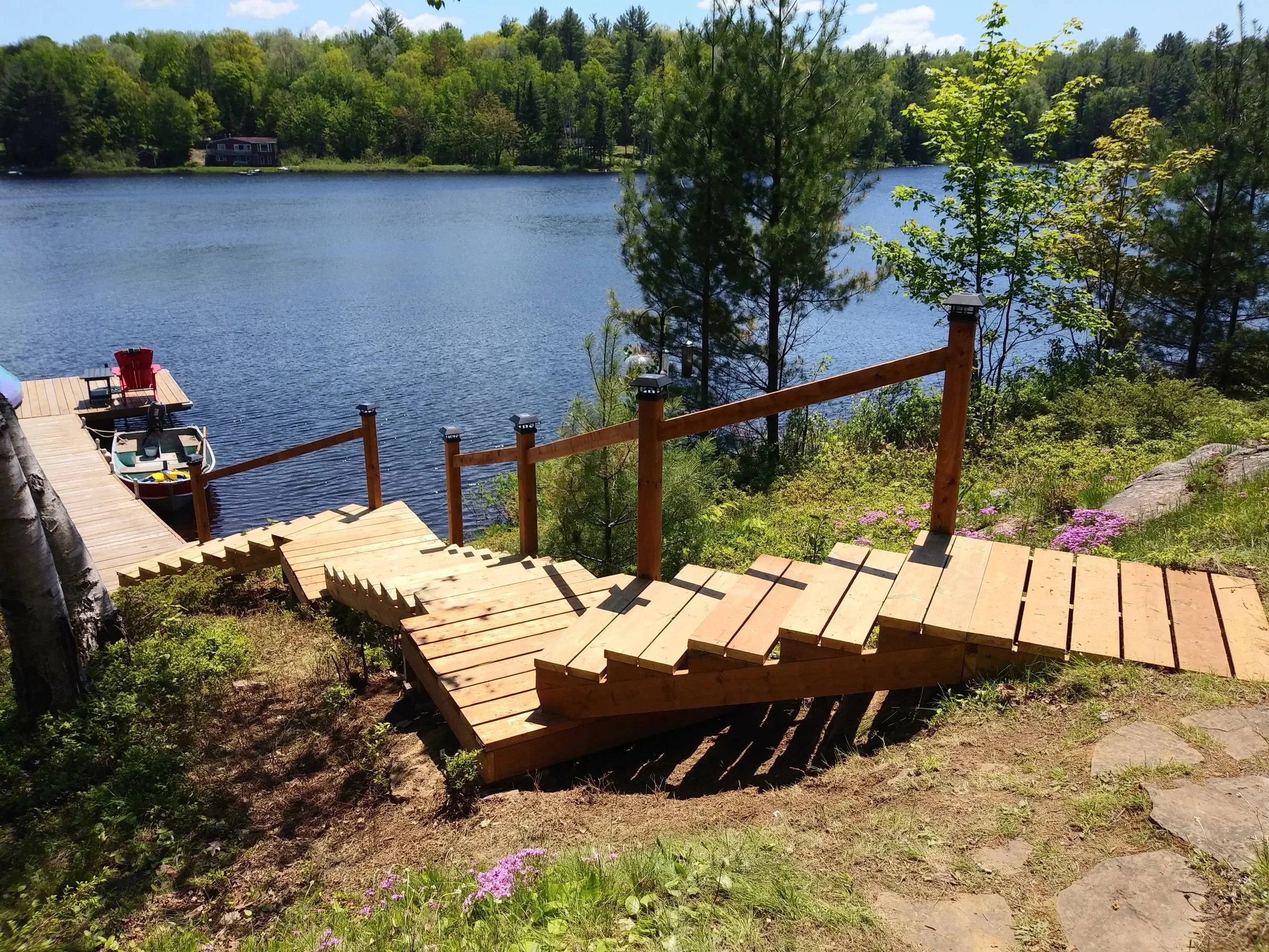 A set of outdoor stairs leading to a dock