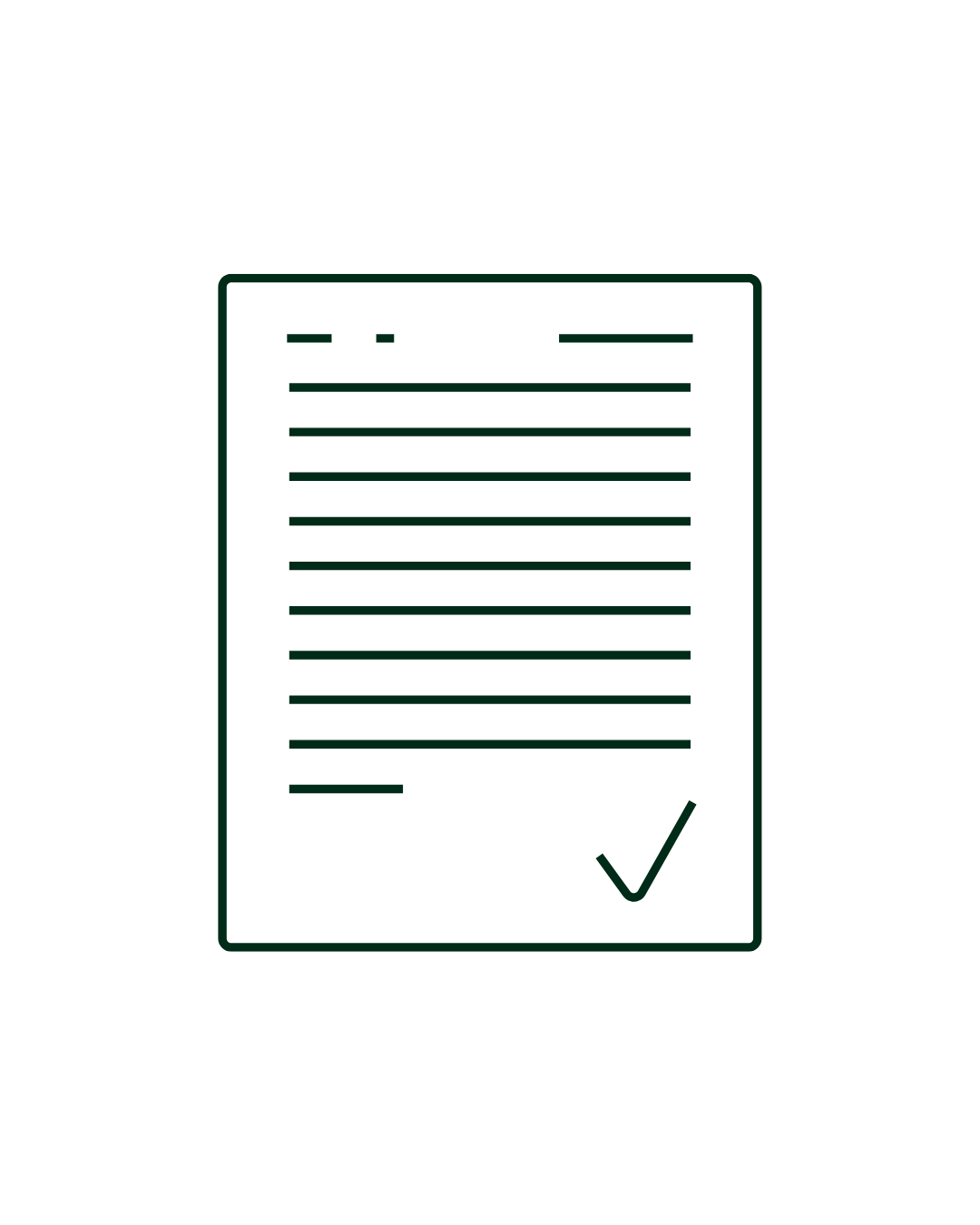 Outline of a document with horizontal lines representing text and a checkmark at the bottom right.