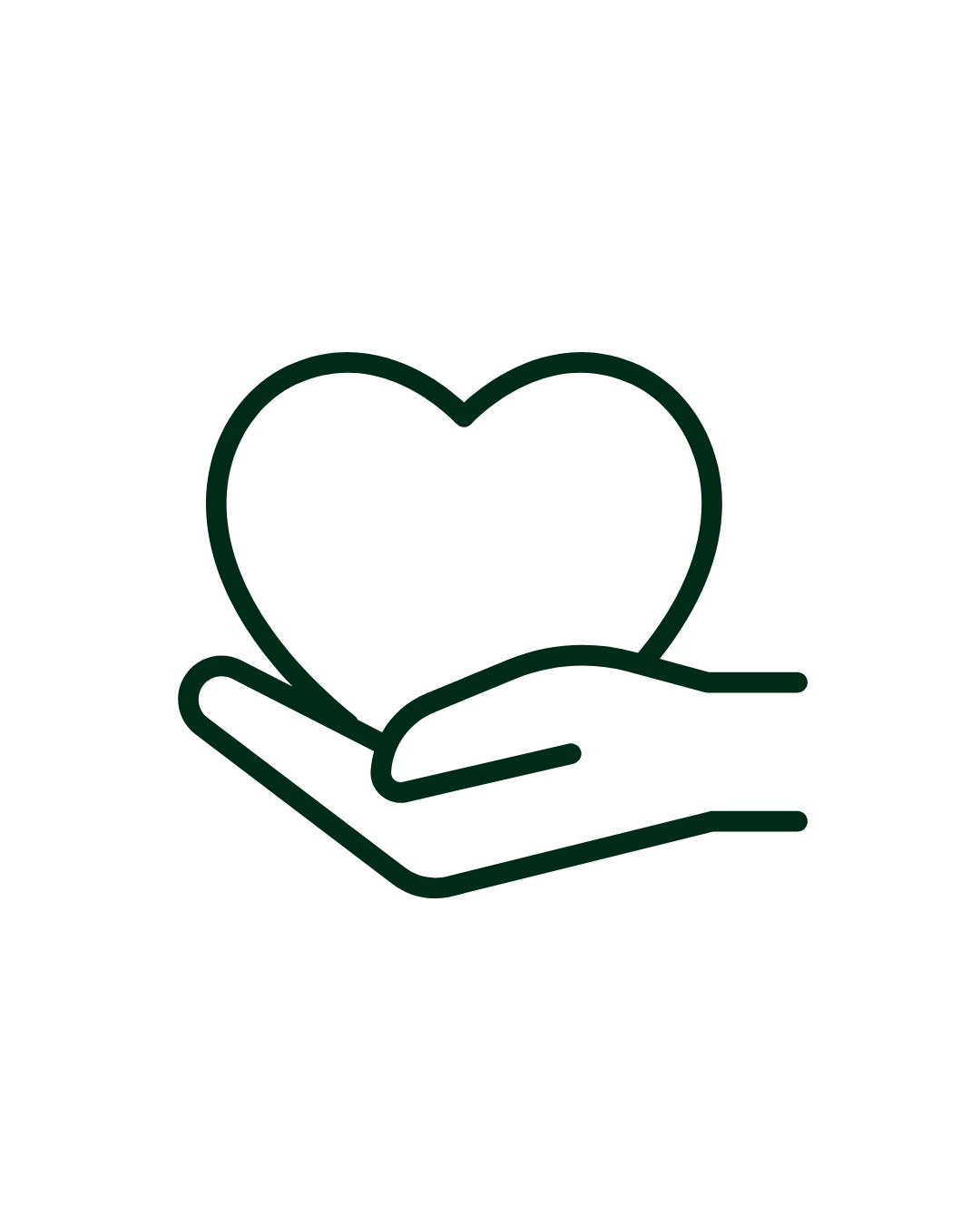 Line drawing of a hand holding a heart.