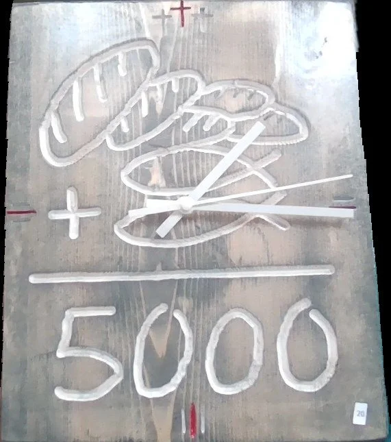 "Five Loaves and Two Fish" Wooden Wall Clock