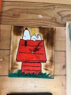 Hand-Carved Snoopy & Woodstock Clock