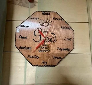 Faith-Inspired Hand-Carved Wooden Clock