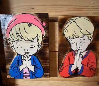 Hand Carved Praying Boy & Girl Wall Decor