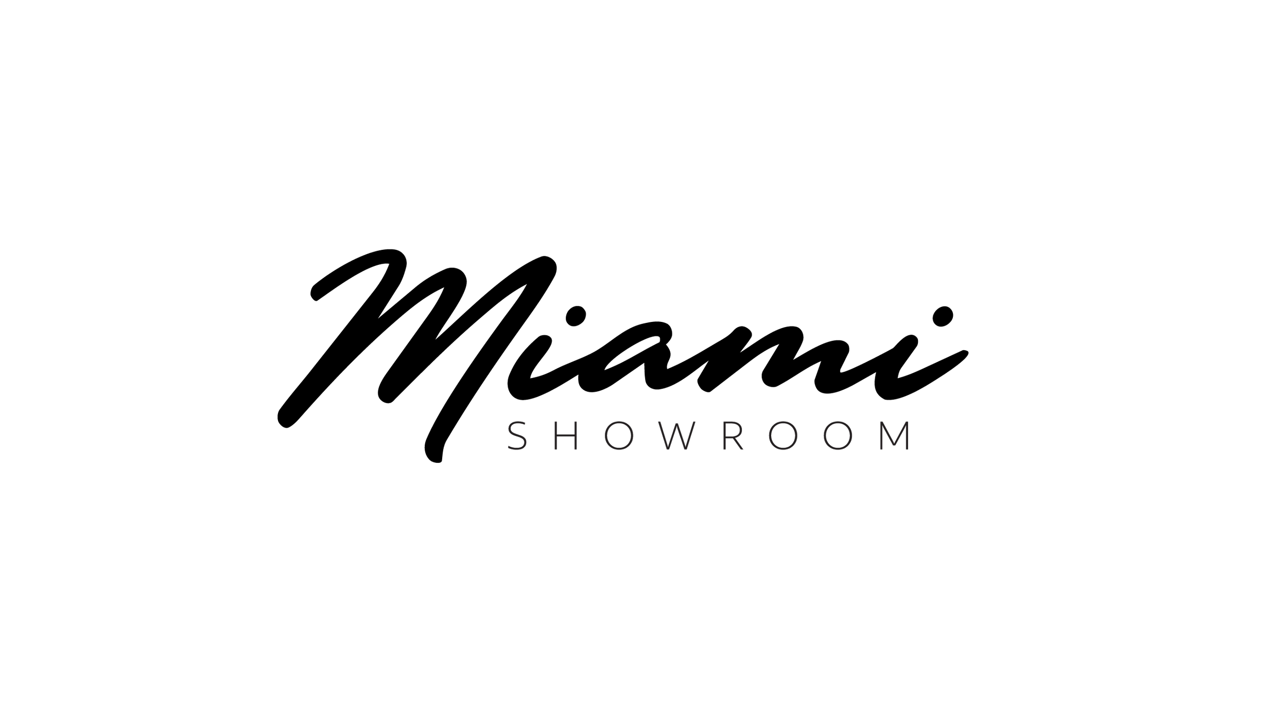 Black background with a minimalist logo featuring a white, curved line above the word "SHOWROOM" in gray fonts.