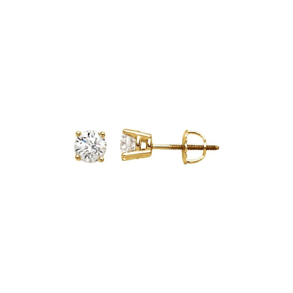 Gold stud earring with a clear gemstone set in prongs