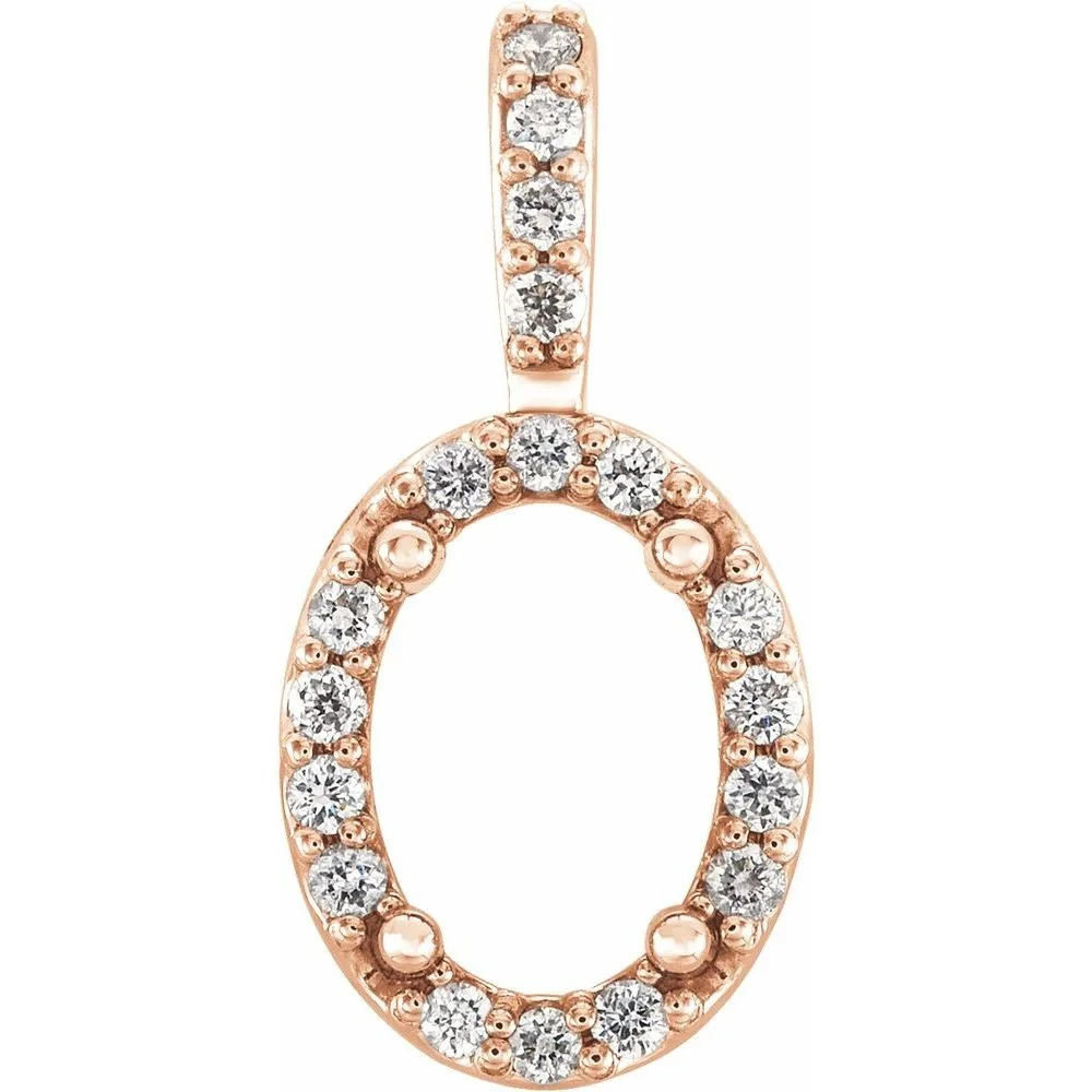 A rose gold pendant with a circular and bar design encrusted with clear diamonds.