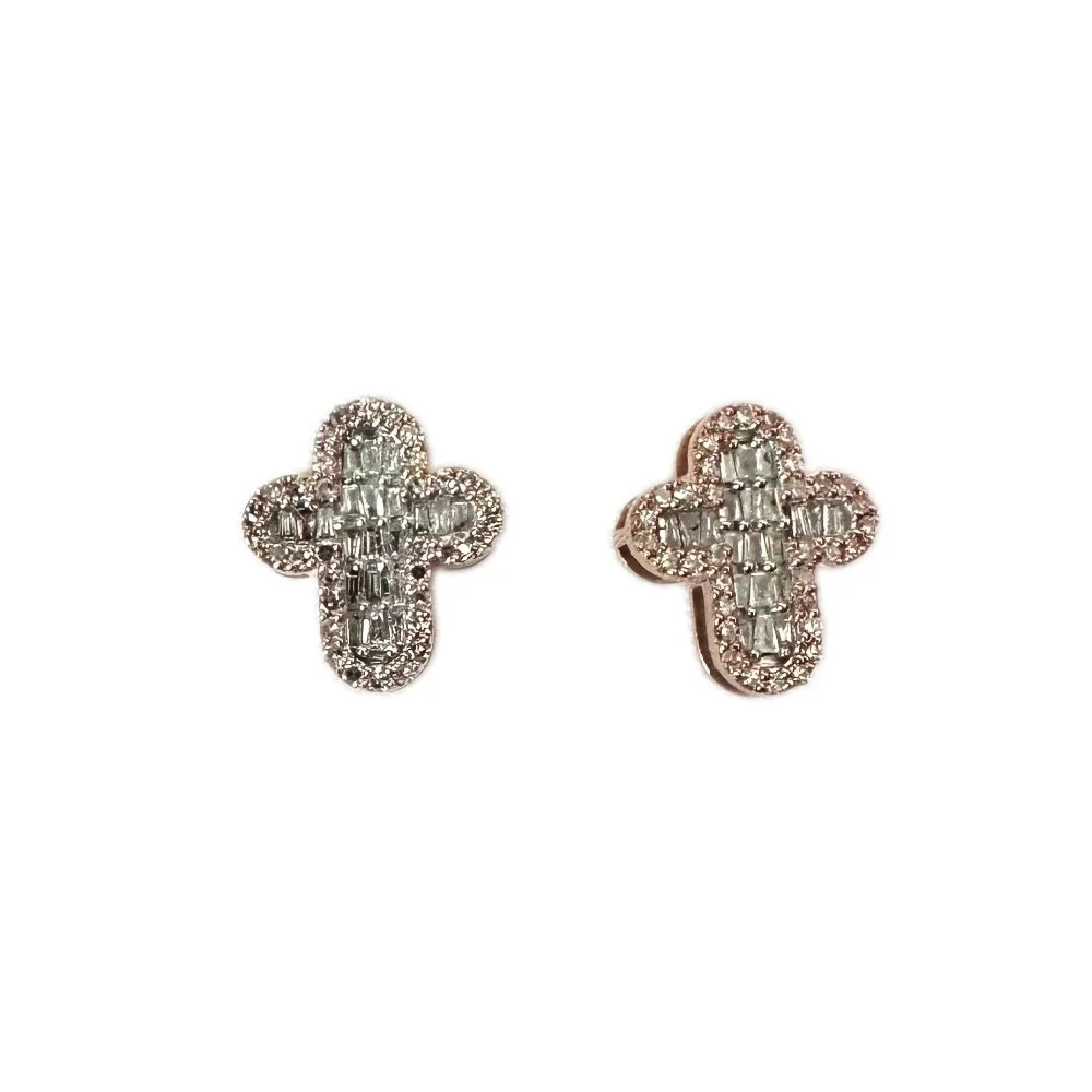 10K Two-Tone Diamond Cross Stud Earrings