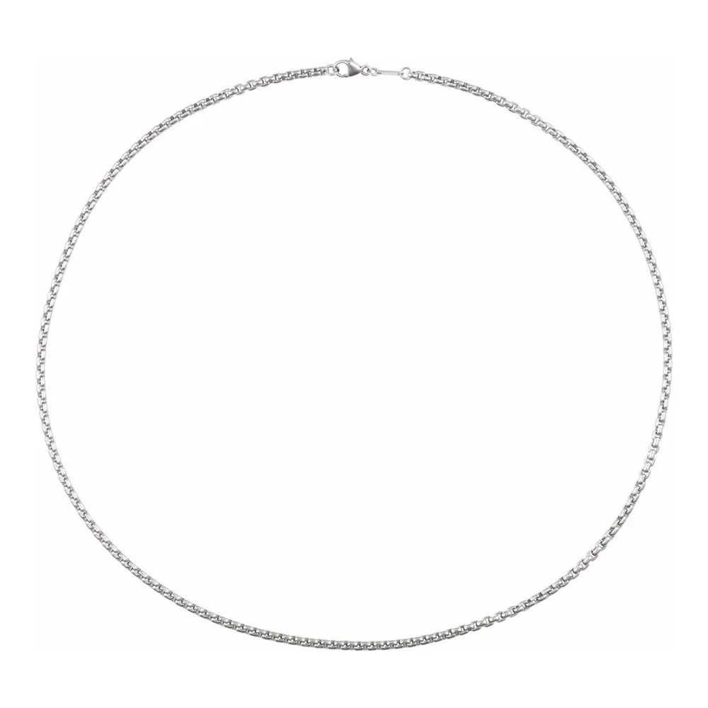 Silver chain necklace on a white background.