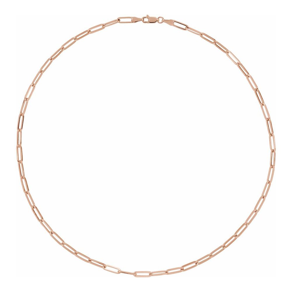 Rose gold chain necklace with elongated oval links.