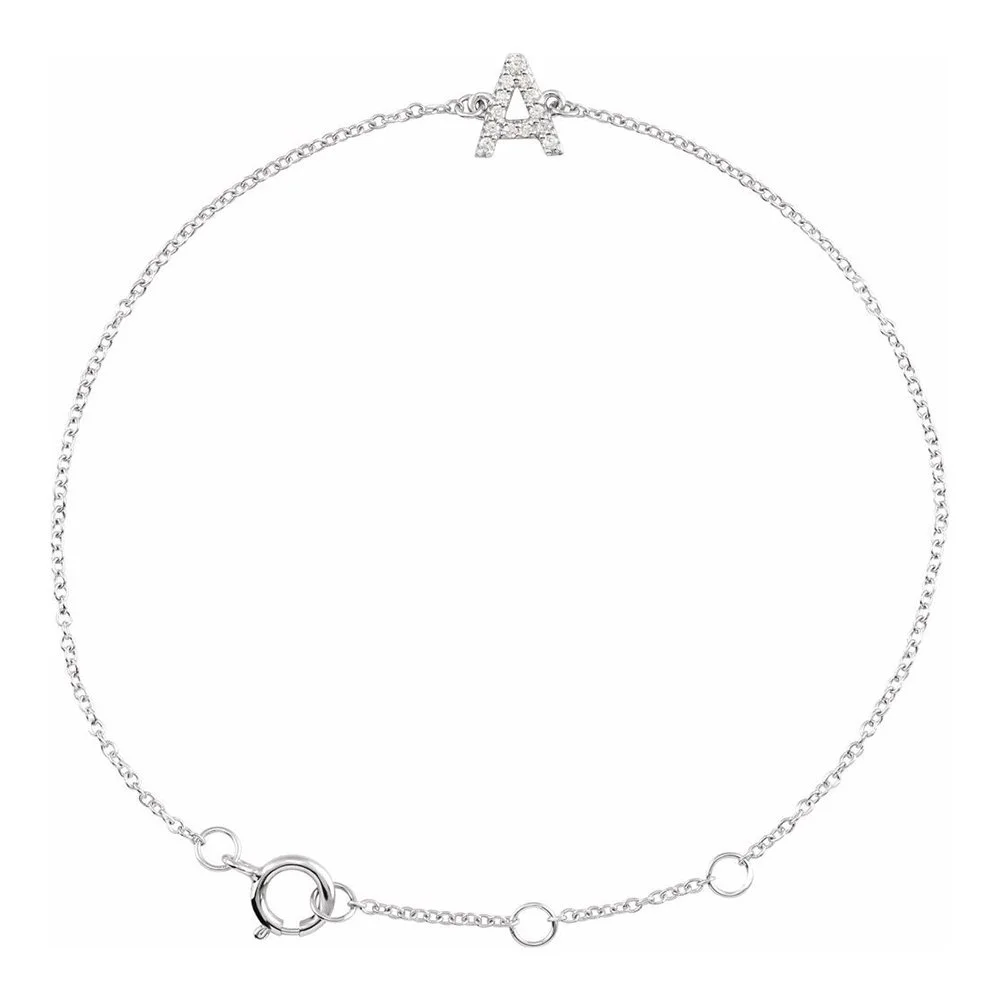 Silver necklace with an 'A' charm at the top and circular links, with a spring ring clasp.