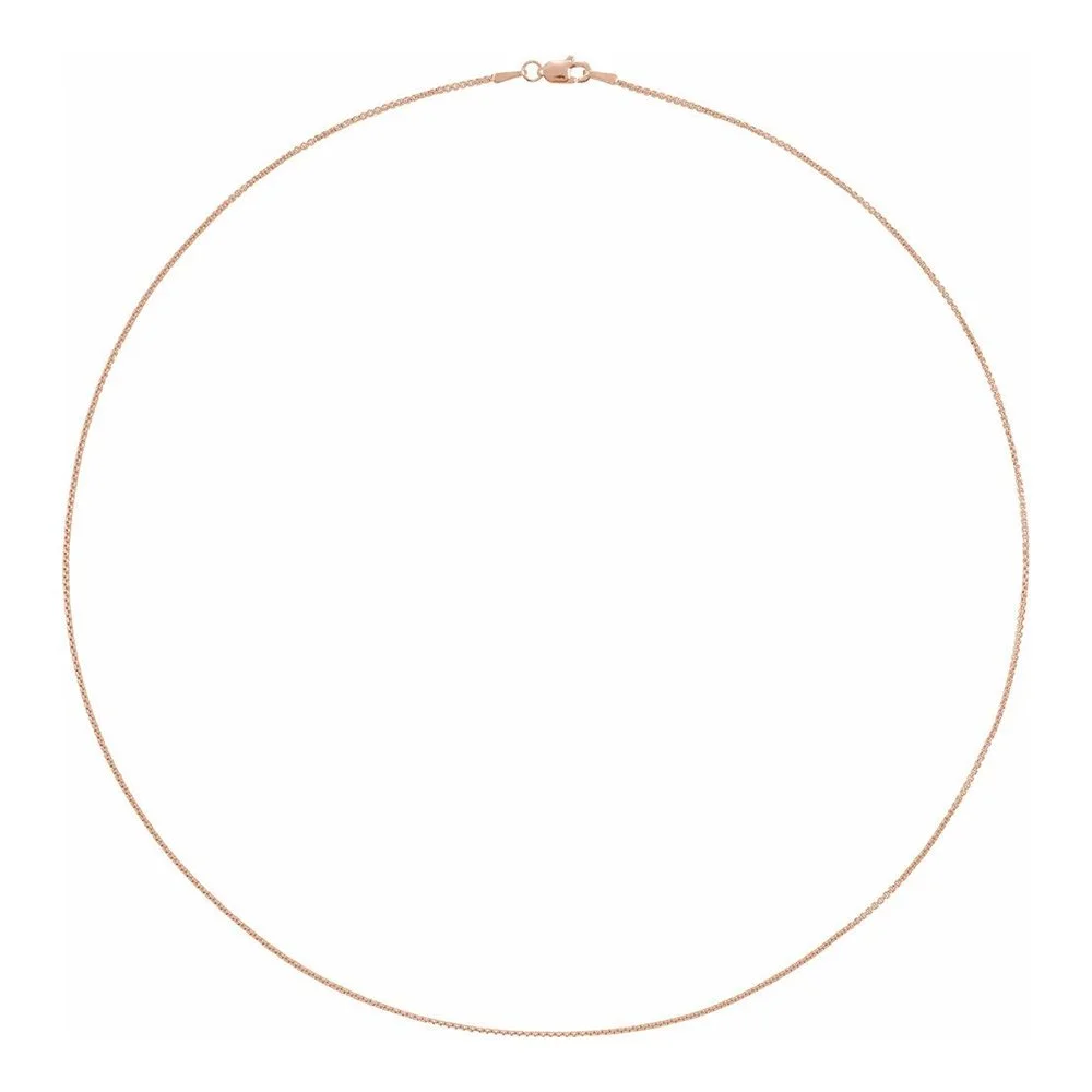 A delicate thin pink gold chain necklace with a simple clasp.