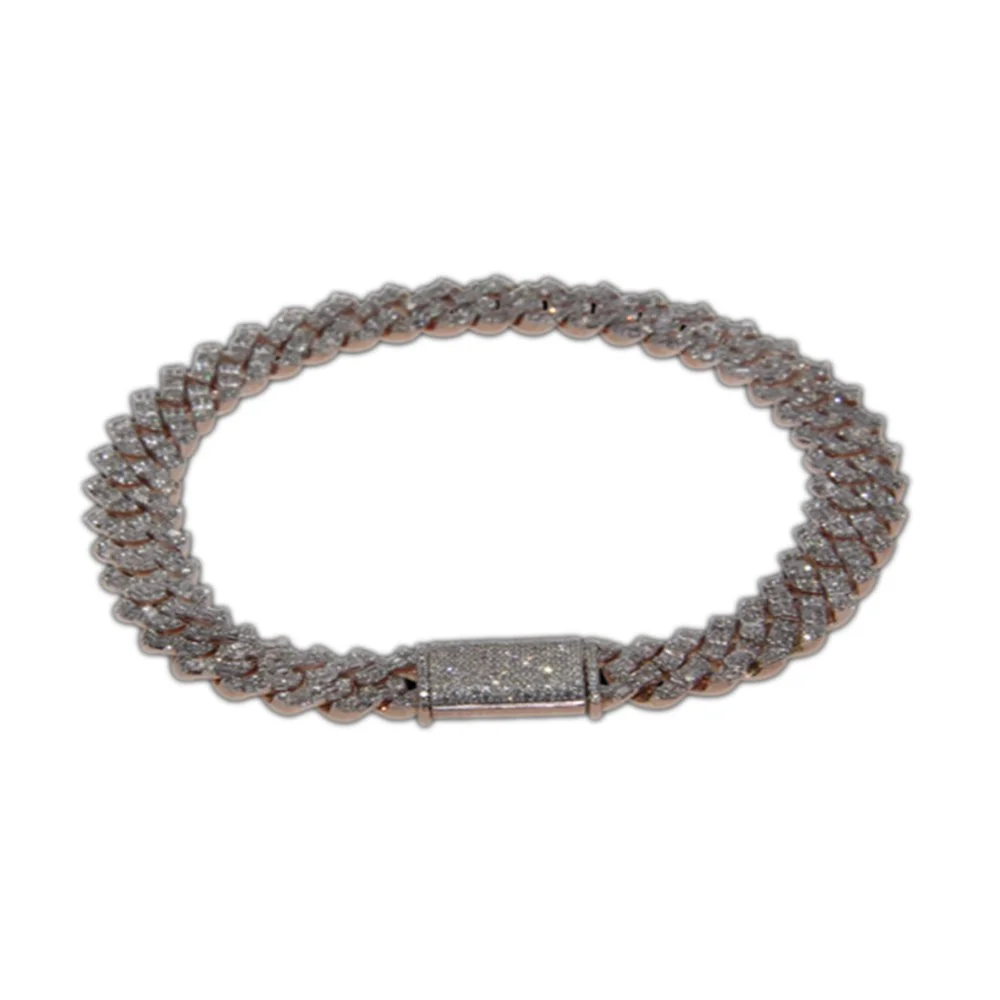 A silver diamond-encrusted chain bracelet with a rectangular clasp.