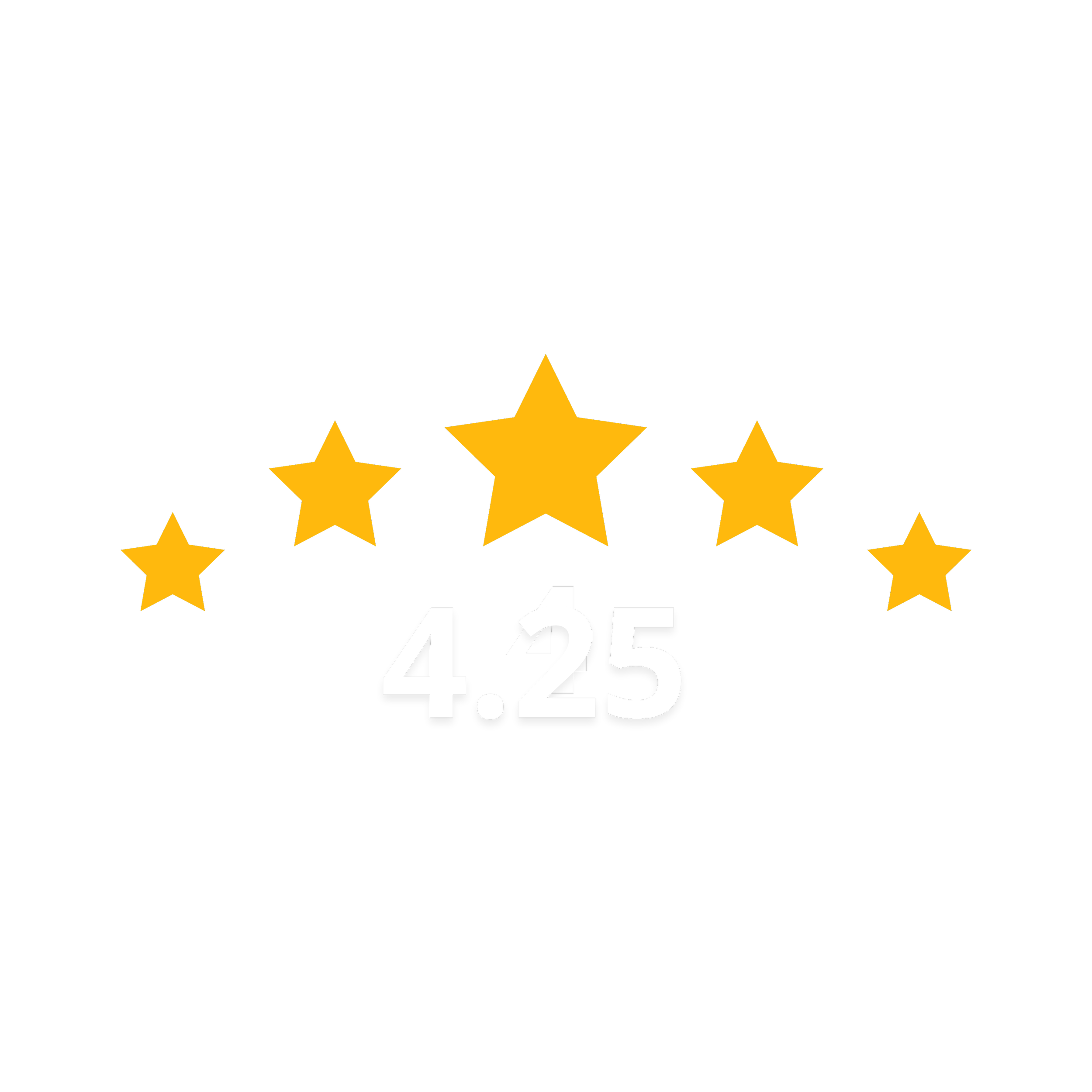 Rating badge with five gold stars and a score of 4.25 in white text below the stars.
