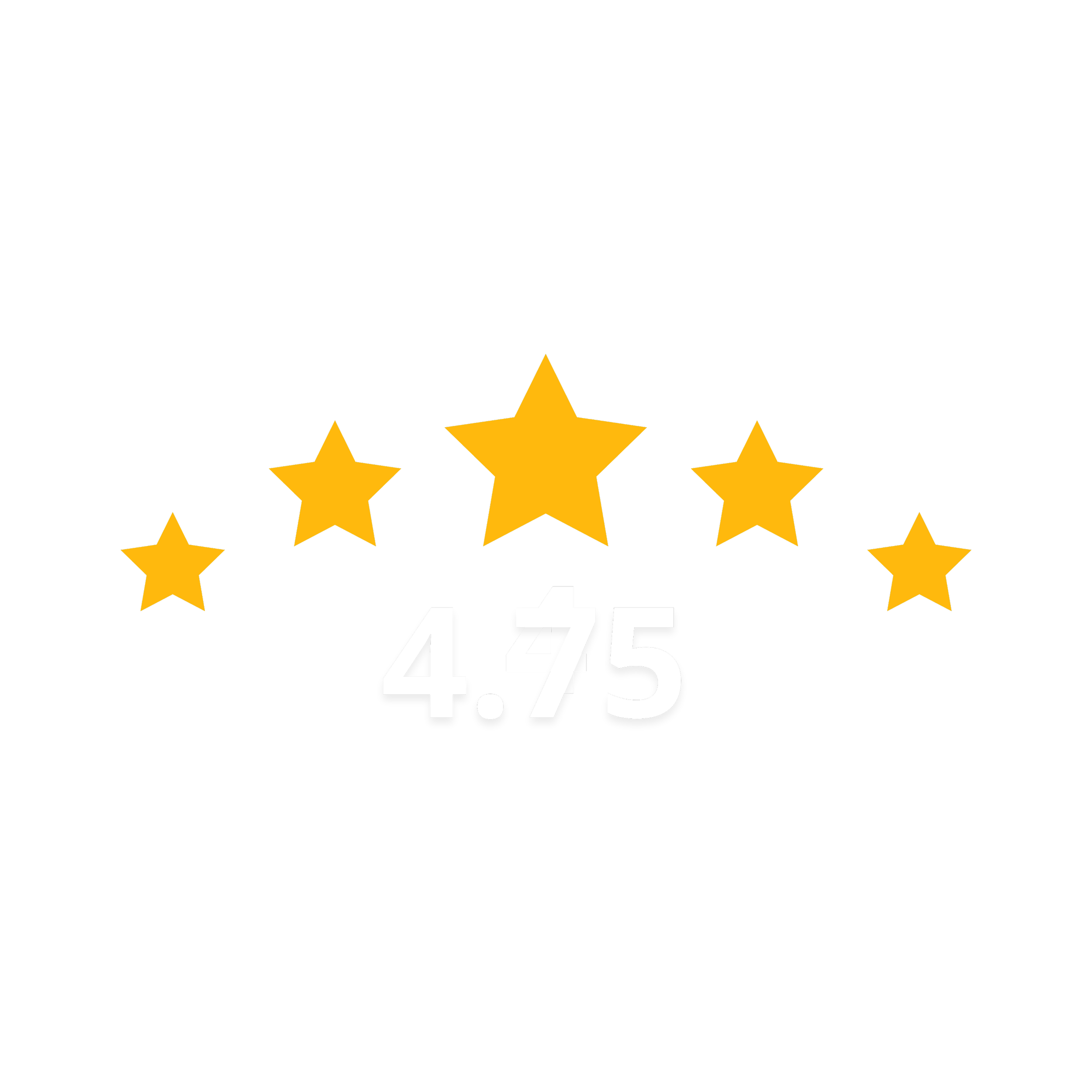 Star rating graphic showing 4.75 stars out of 5 with a black background and orange stars.