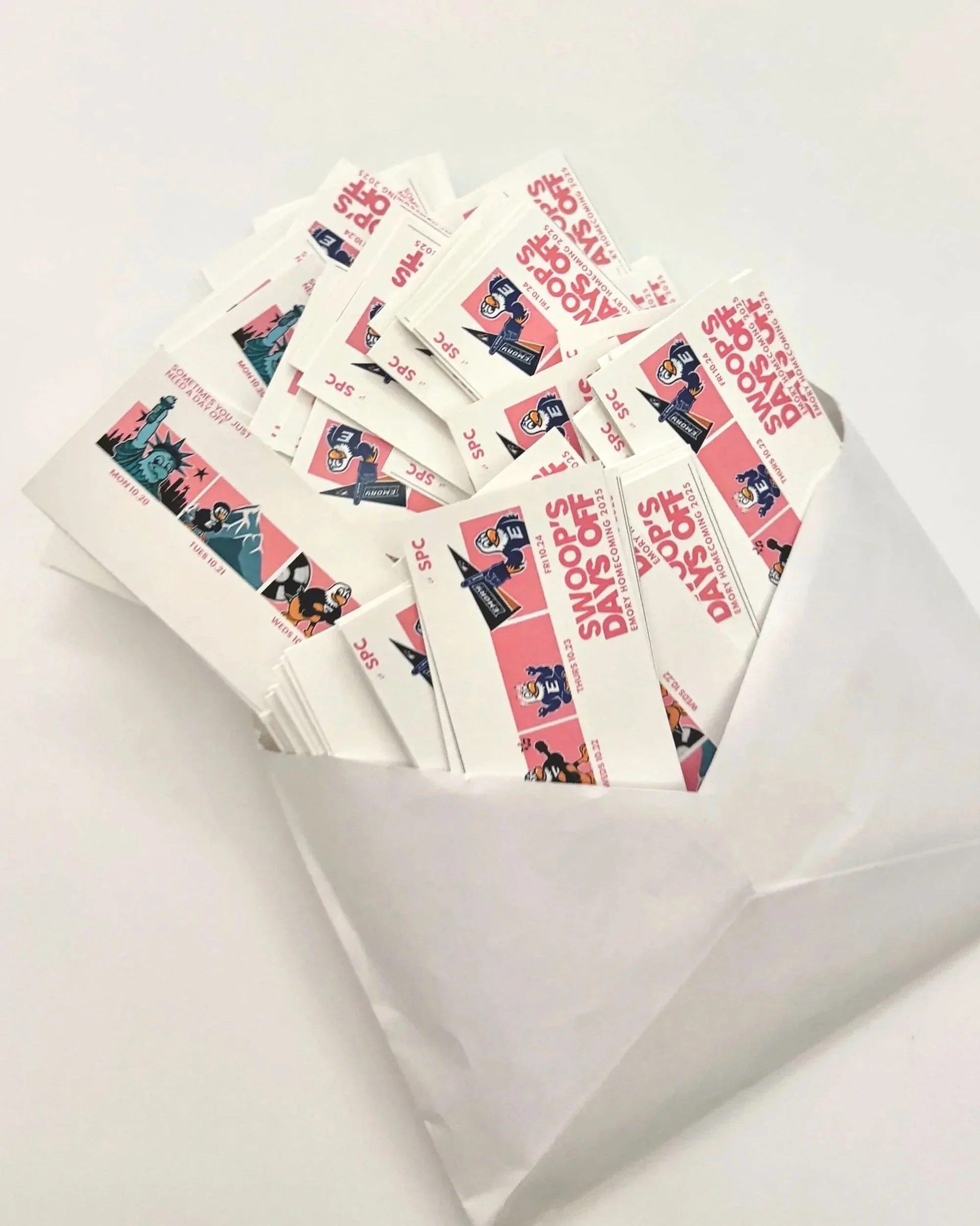 Printed handouts distributed across campus as part of Homecoming promotion.