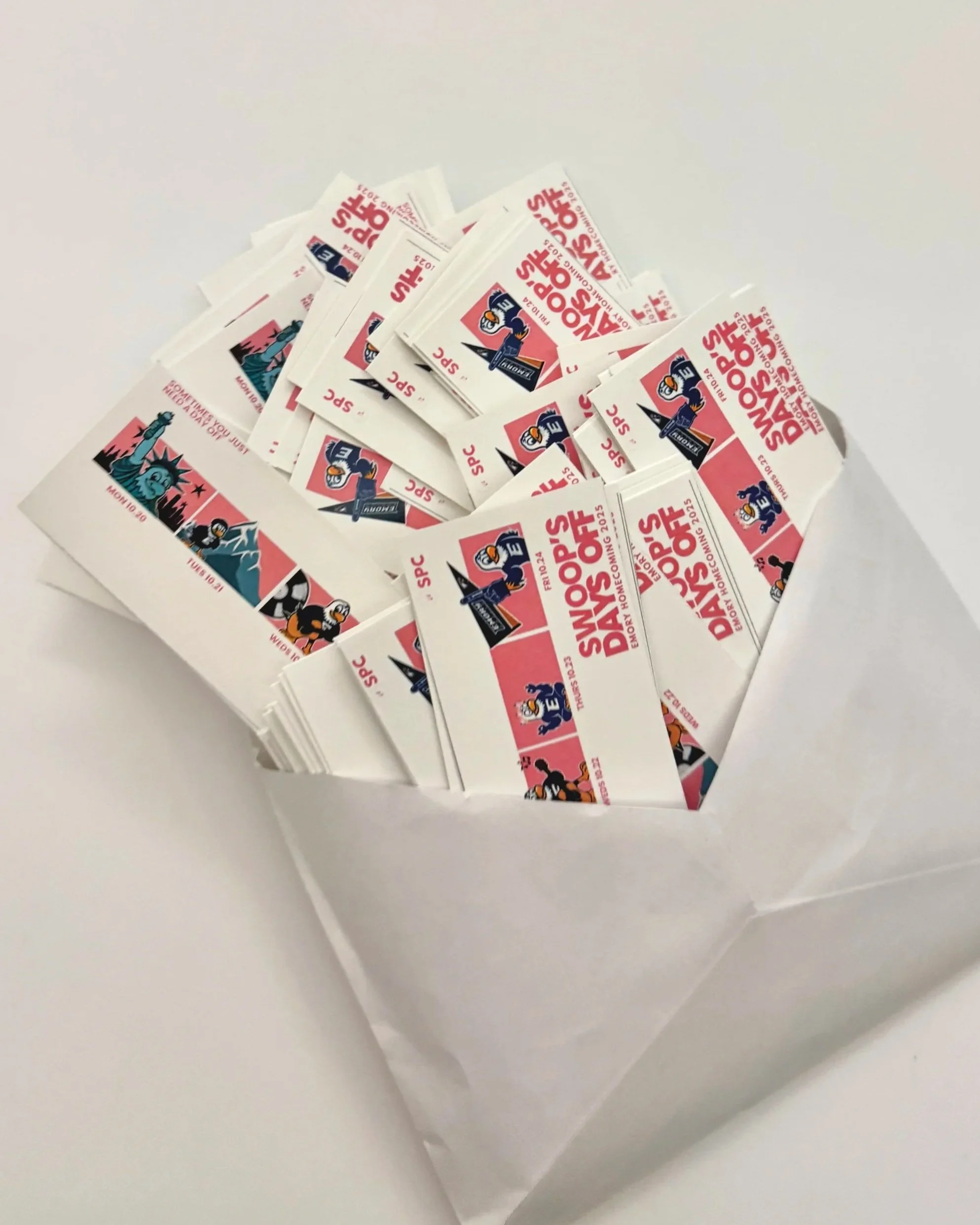 Printed handouts distributed across campus as part of Homecoming promotion.