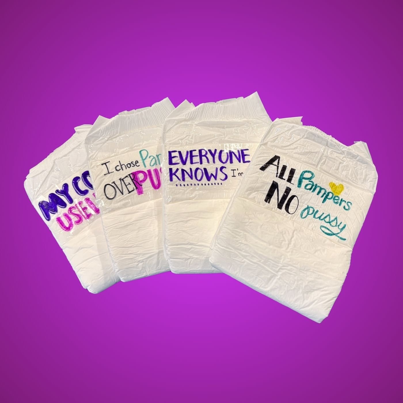 Hand-decorated Diapers, Mommy drawn with love.  Customizable phrases and designs - Discrete shipping!