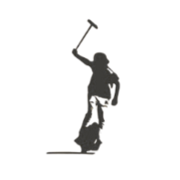 Silhouette of a person performing a handstand or breakdancing move, with one hand on the ground and the other arm raised.