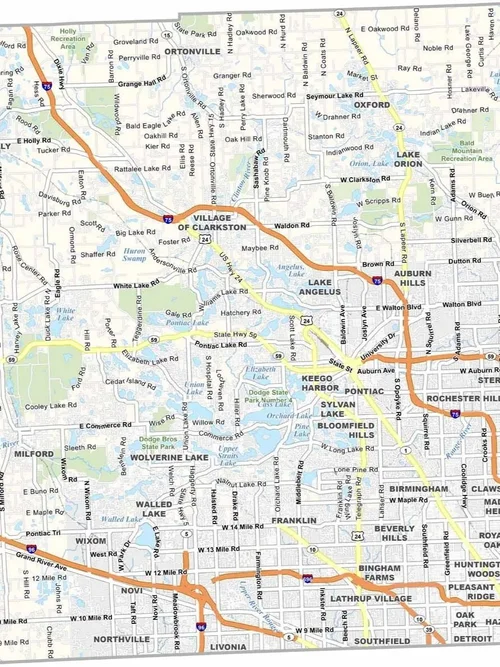 Map of Oakland County, Michigan communities we serve