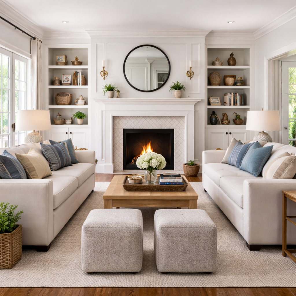 Modern living room interior with freshly painted walls