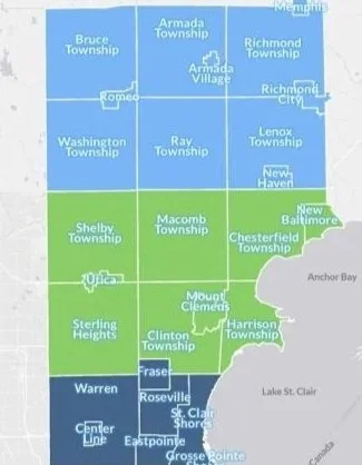 Map of Macomb County, Michigan communities we serve