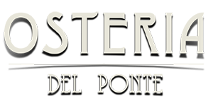 Segnale che dice 'Osteria del Ponte' su sfondo nero