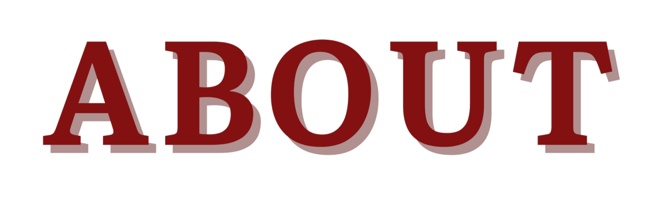 The word 'ABOUT' in large, red, 3D-style letters against a black background.