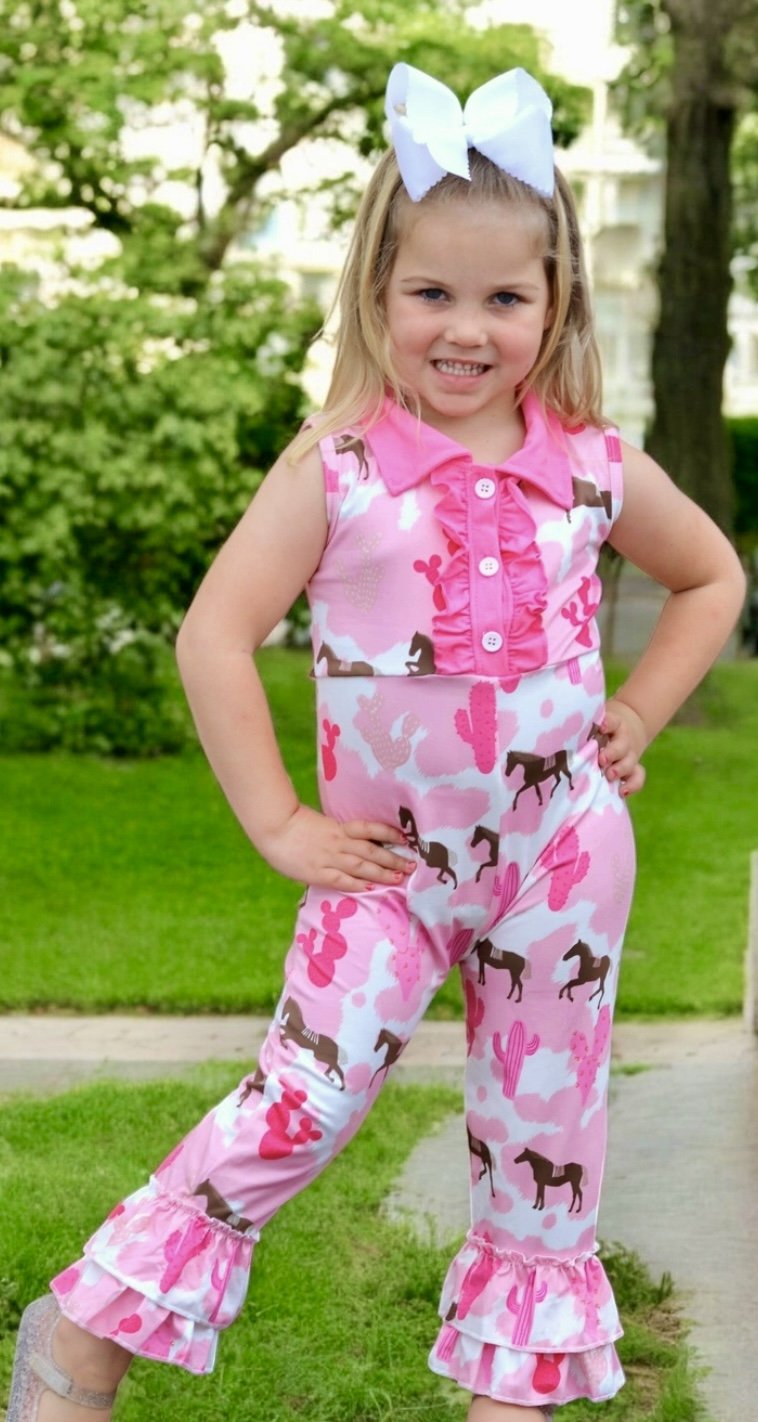 Girl's Pink Cowboy-Theme Romper