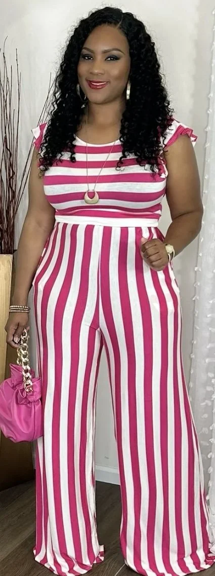 woman's striped jumpsuit