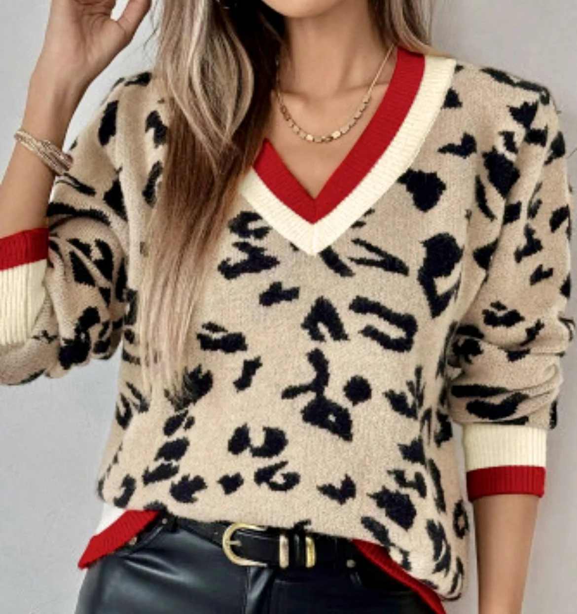 Khaki Leopard Knitted Sweater