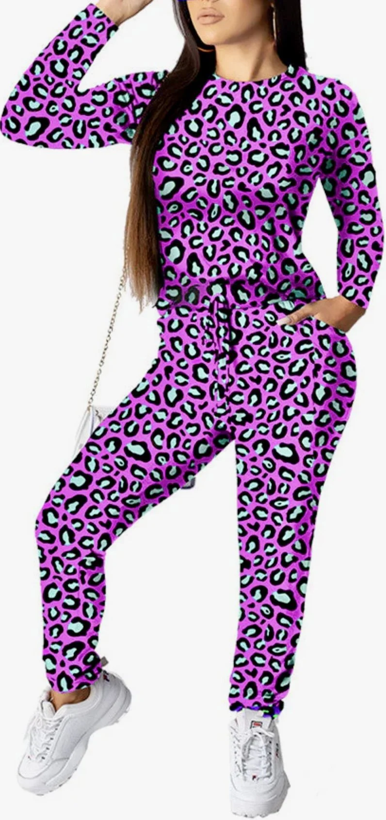 woman's animal print jogger set