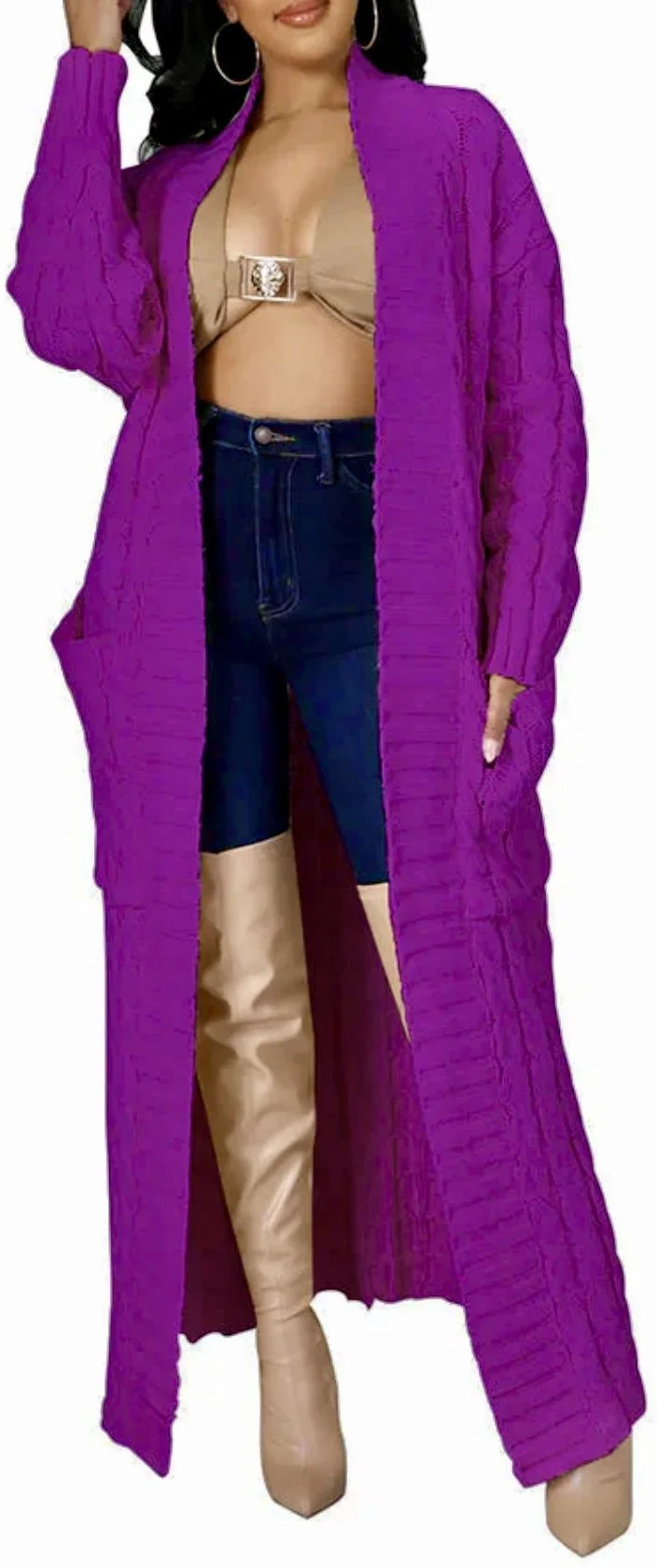 woman's long knit cardigan with pockets