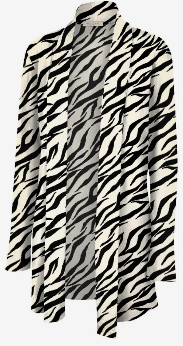 woman's zebra print cardigan