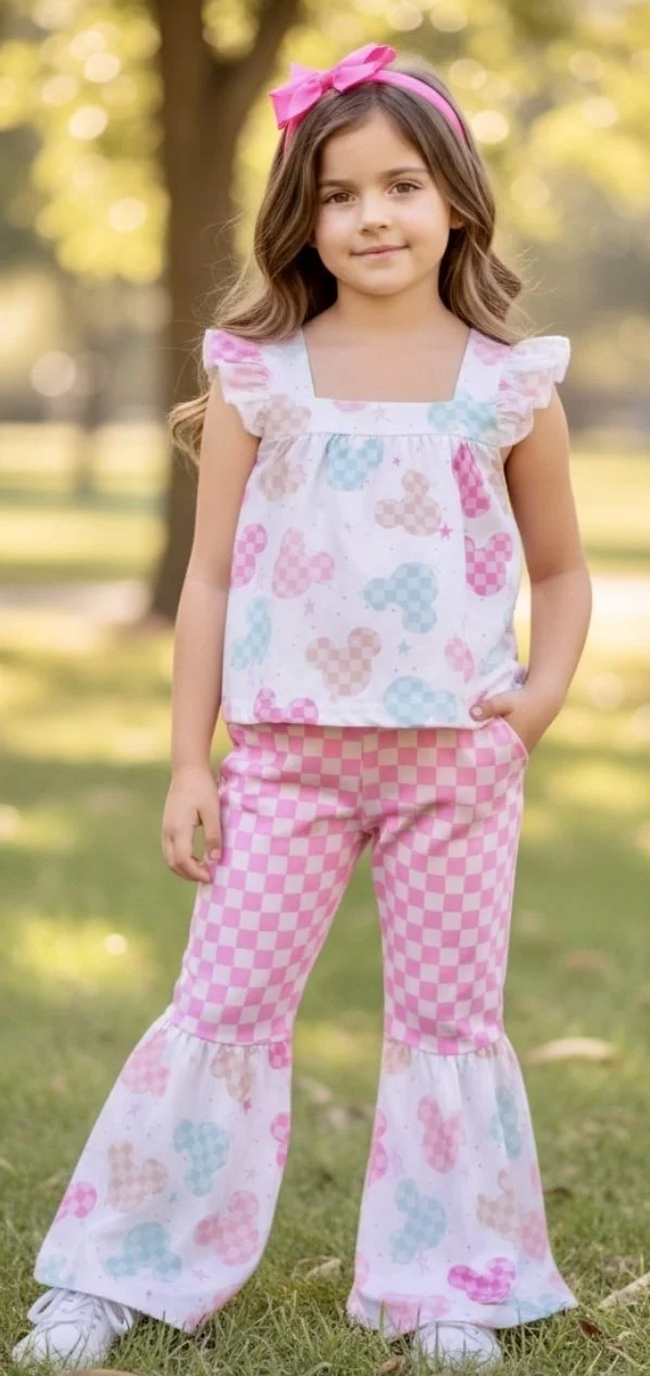 Mouse Print Kids' Tunic and Bell Bottoms Set